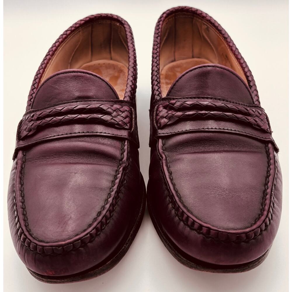 Allen Edmonds Newcomb Leather Burgundy Woven Braided Trim Loafers Size 11.5 D